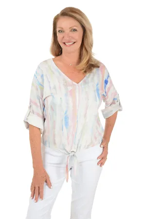 Watercolor Tie-Front Blouse