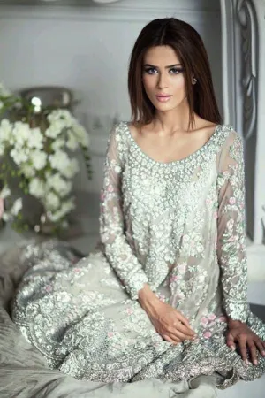 Wedding party dress in Gary and baby pink color t  with dabka threads pearl and nagh work  M#P 103