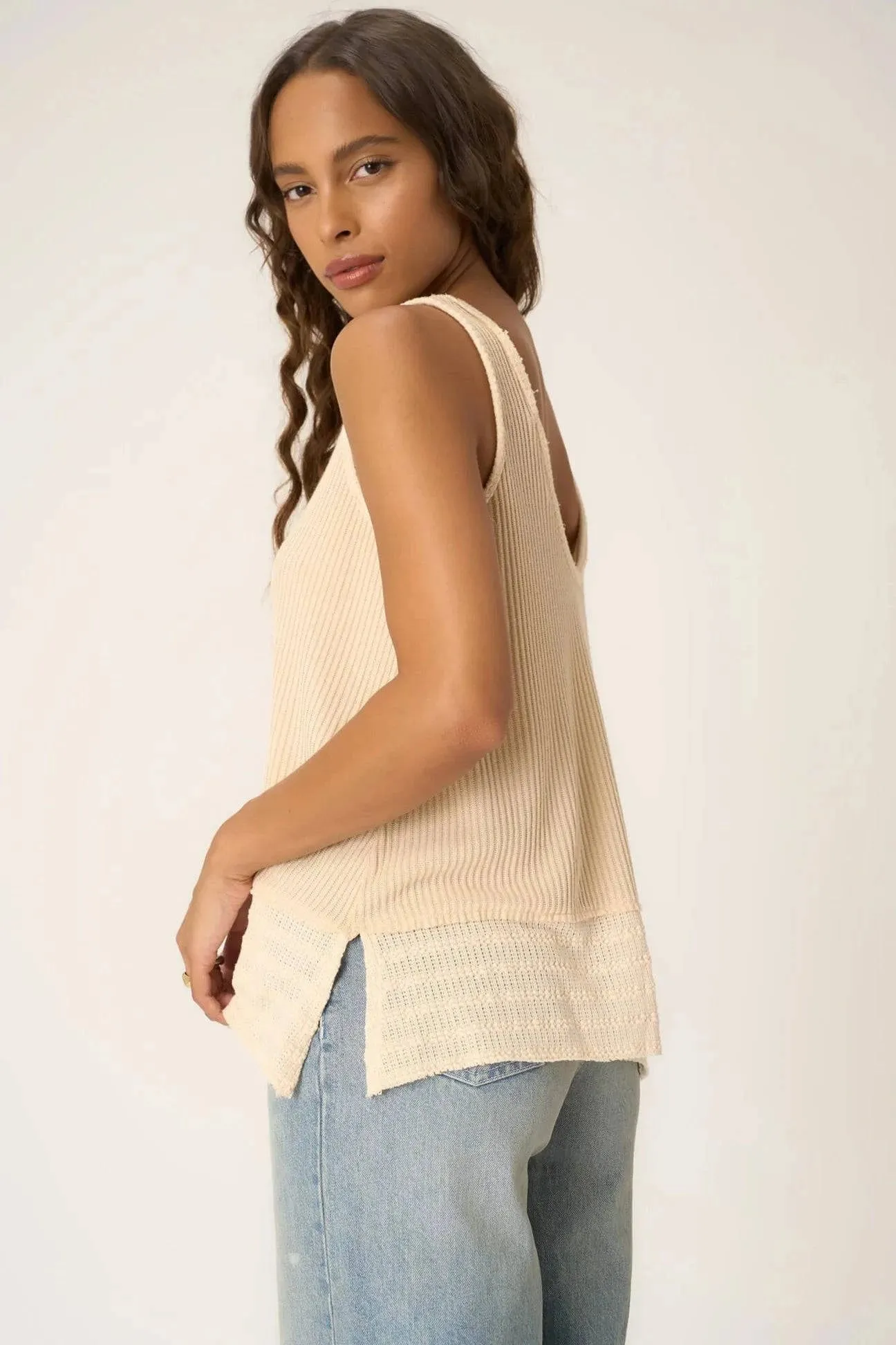 Weekend Vibes Sweater Rib Tank by Project Social T | Chalk