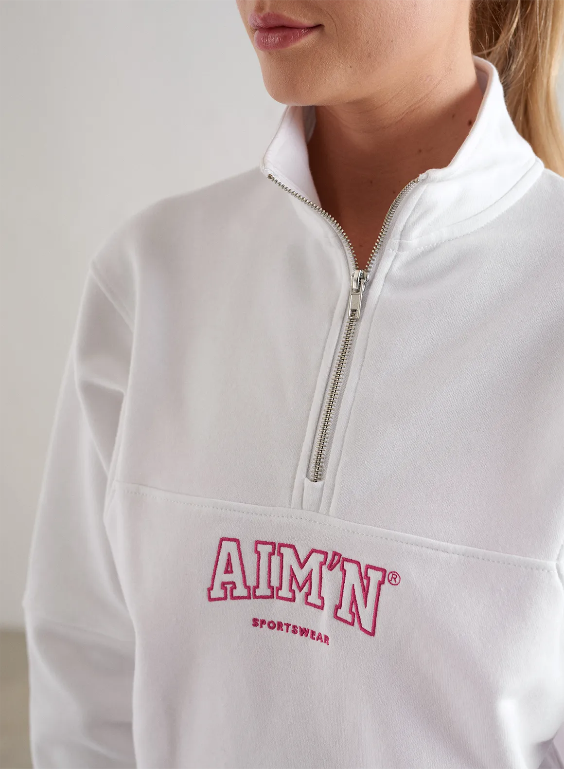 White College Sweat Half Zip