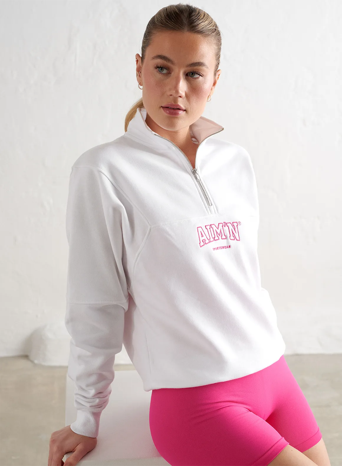 White College Sweat Half Zip