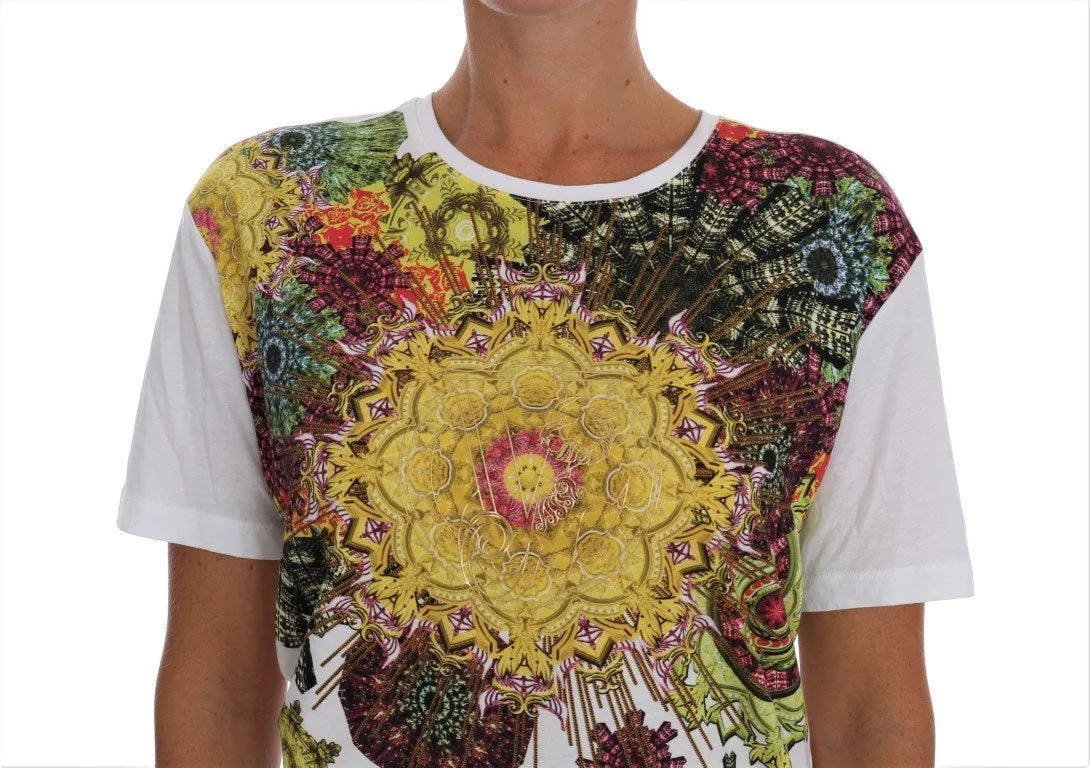White Cotton Motive Print T-Shirt