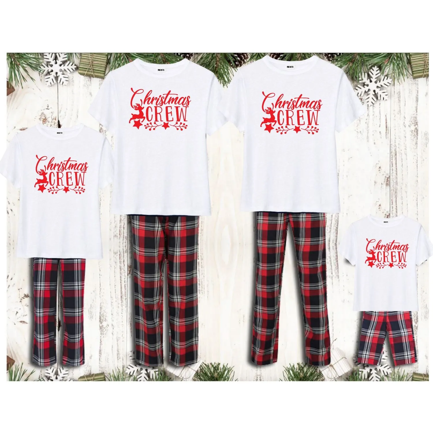 White Family Matching Christmas Crew Tartan Pyjamas