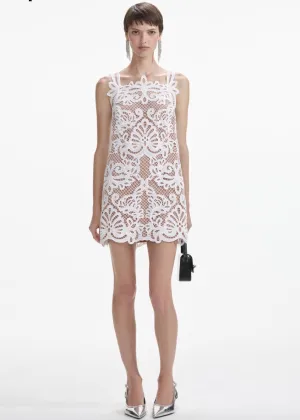 White Guipure Lace Mini Dress (White)
