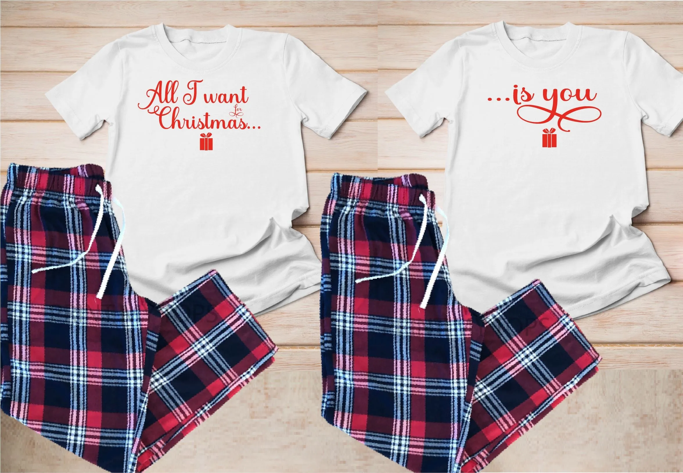 White Matching His & Hers Christmas Tartan Pyjamas