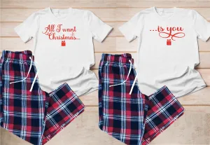 White Matching His & Hers Christmas Tartan Pyjamas