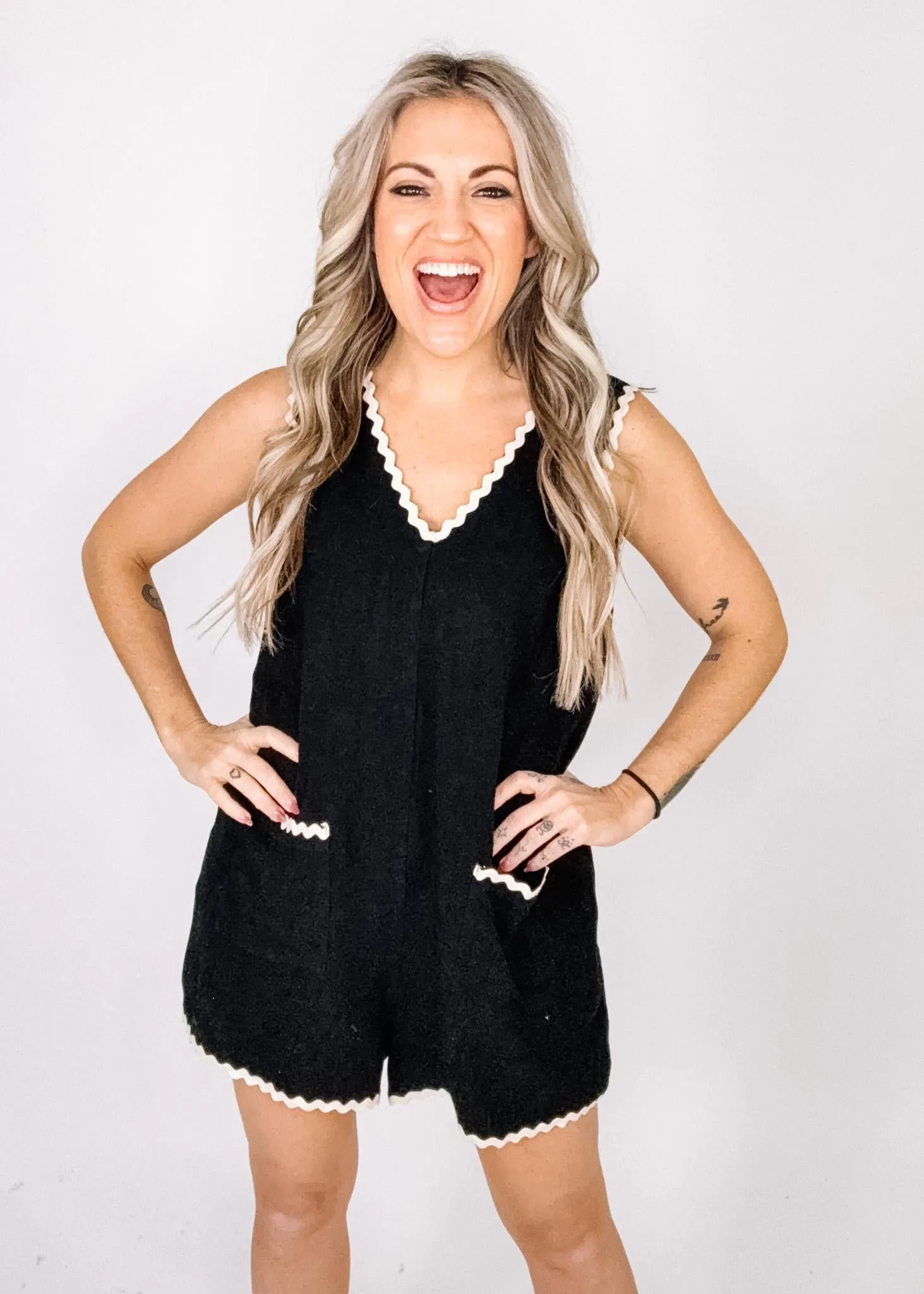 White Trim Black Romper