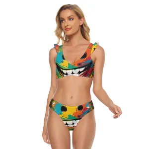 Why So Serious - All-Over Print Women's Bikini Swimsuit With Ruffle Cuff Bra