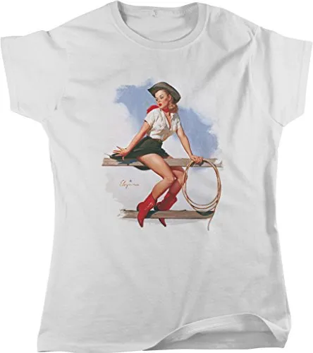Women Brand Famous Clothing Funny Short Sleeve Cotton T-Shirts Pin-Up Cowgirl, Hi Ho Silver Custom T Shirts Online