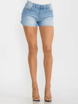WOMEN'S BUTTON CLOSURE DENIM POCKETS WASHED MINI SHORTS