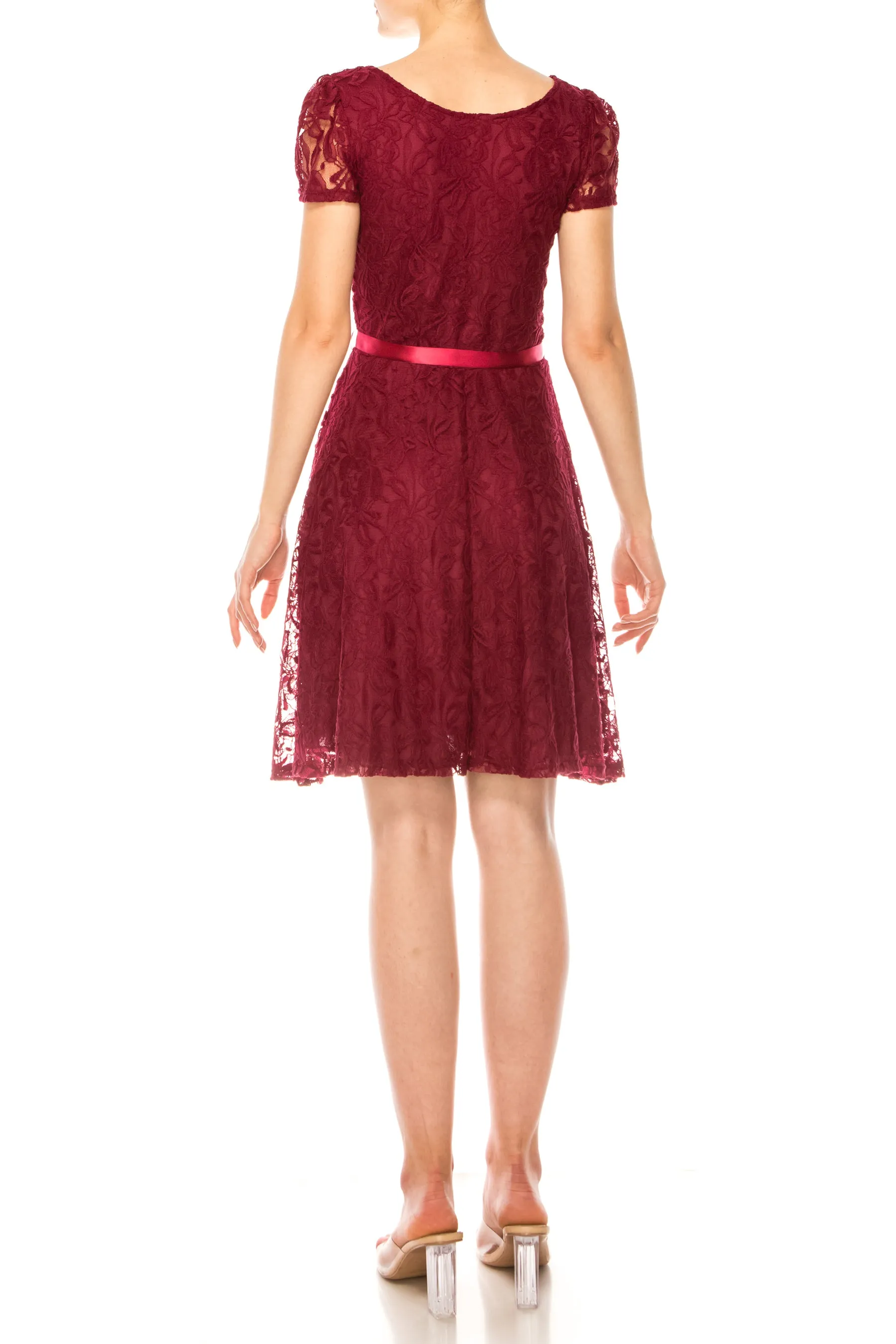 Women's Lace Short Sleeve A-Line Midi Dress