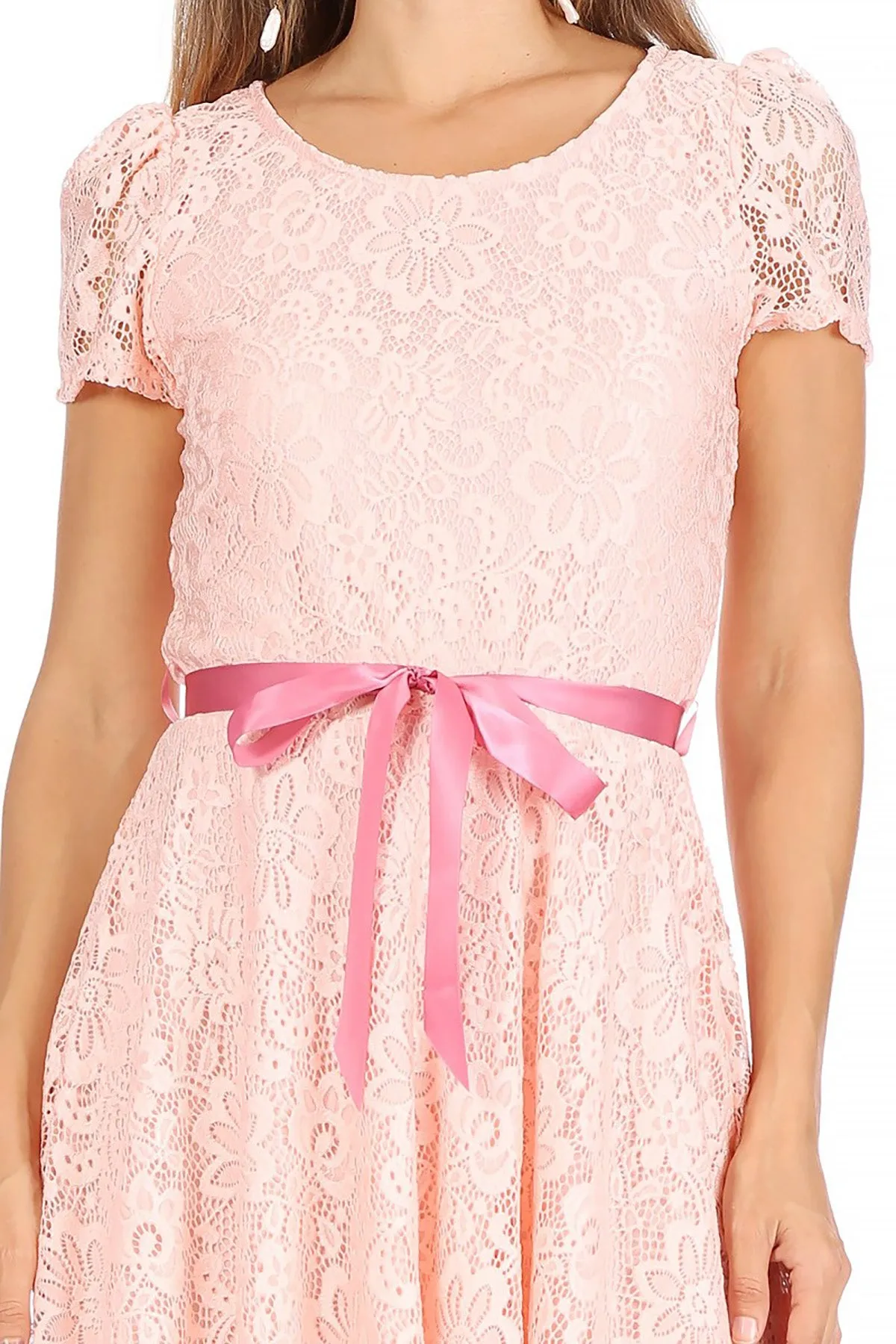 Women's Lace Short Sleeve A-Line Midi Dress
