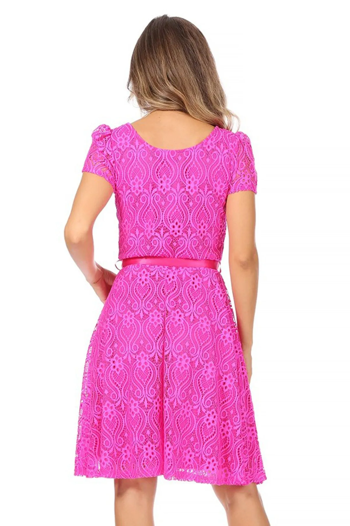 Women's Lace Short Sleeve A-Line Midi Dress