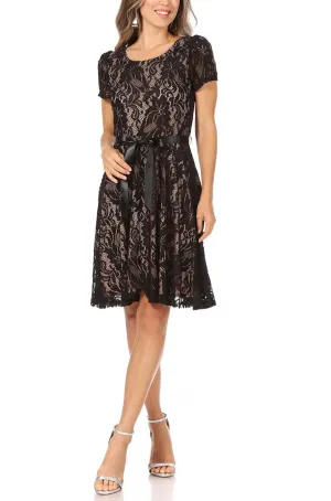 Women's Lace Short Sleeve A-Line Midi Dress