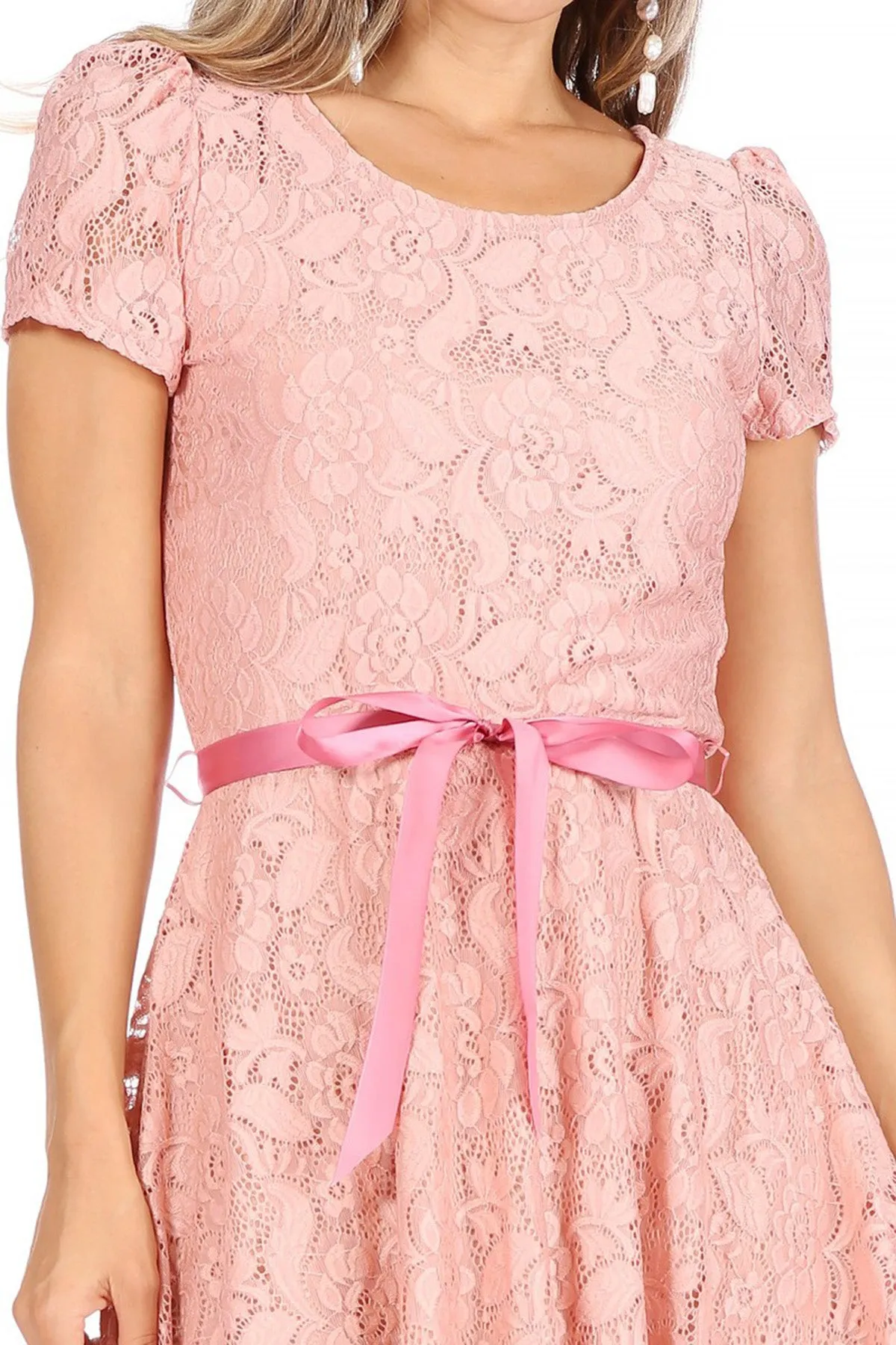 Women's Lace Short Sleeve A-Line Midi Dress