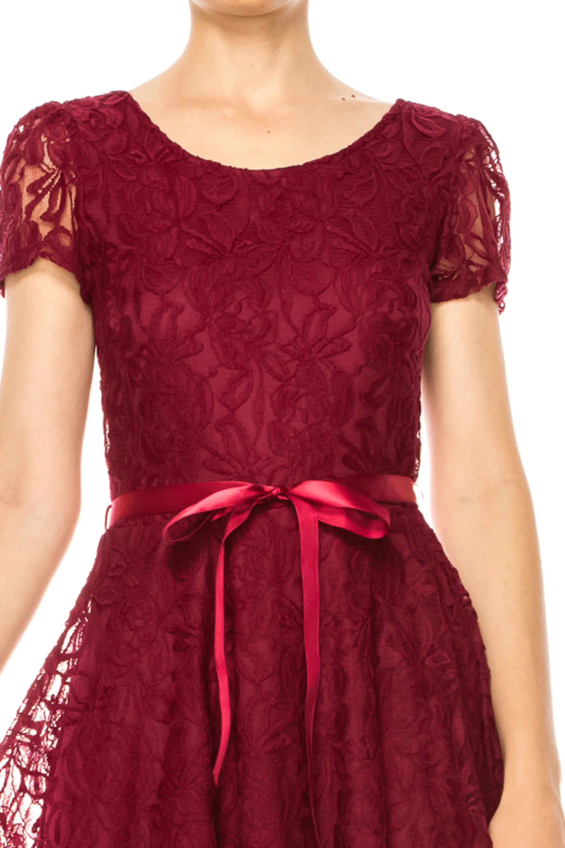 Women's Lace Short Sleeve A-Line Midi Dress