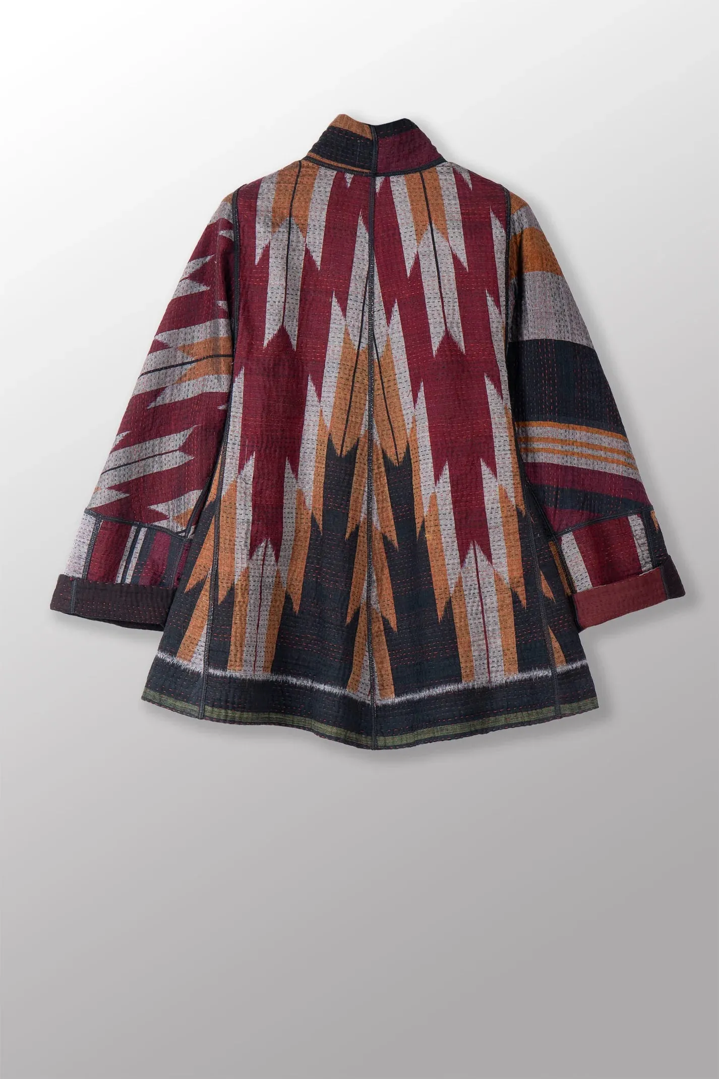 Woven Handloom Ikat With Ombre Kantha Flare Short Jacket