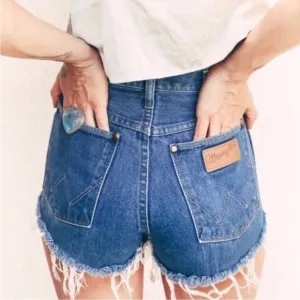 Wrangler High Waisted Raw Hem DistressedDenim Jean Shorts- Size 8