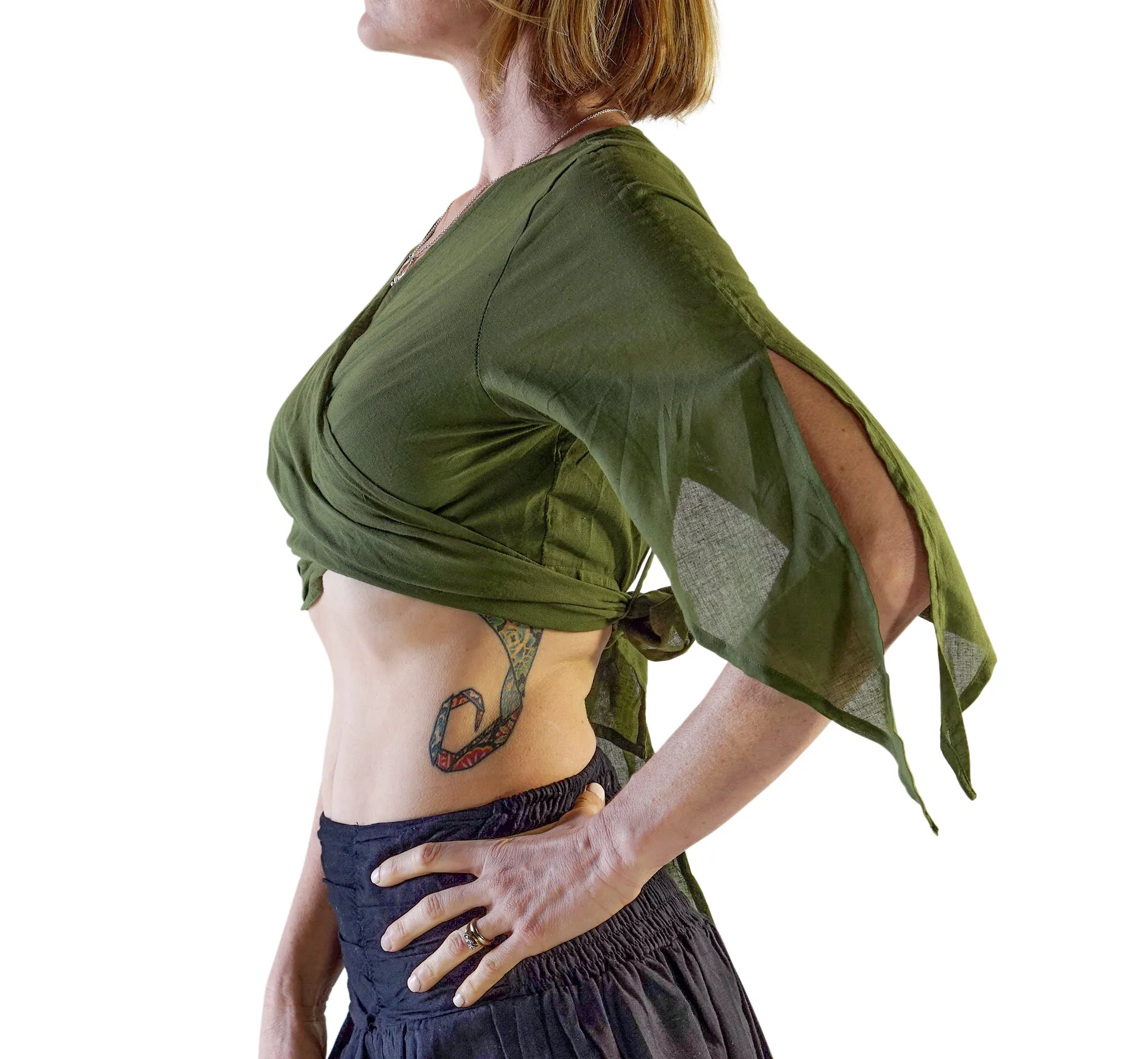 'Wrap Around Crop Top' Pirate Shirt - Green