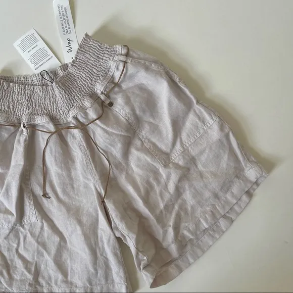 WRAP London Khaki Garment Dyed High Rise Stretch Waist Linen Shorts NWT size 6