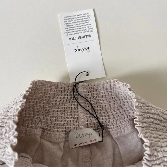 WRAP London Khaki Garment Dyed High Rise Stretch Waist Linen Shorts NWT size 6