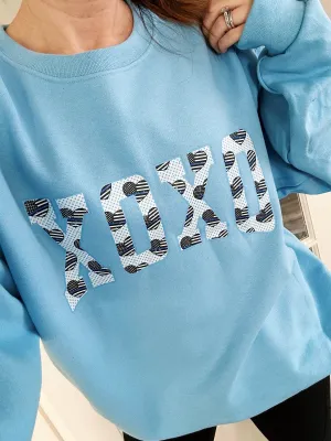 XOXO Varsity Polka Dot Hearts © Unisex Crewneck Sweatshirt (Thin Blue Line)