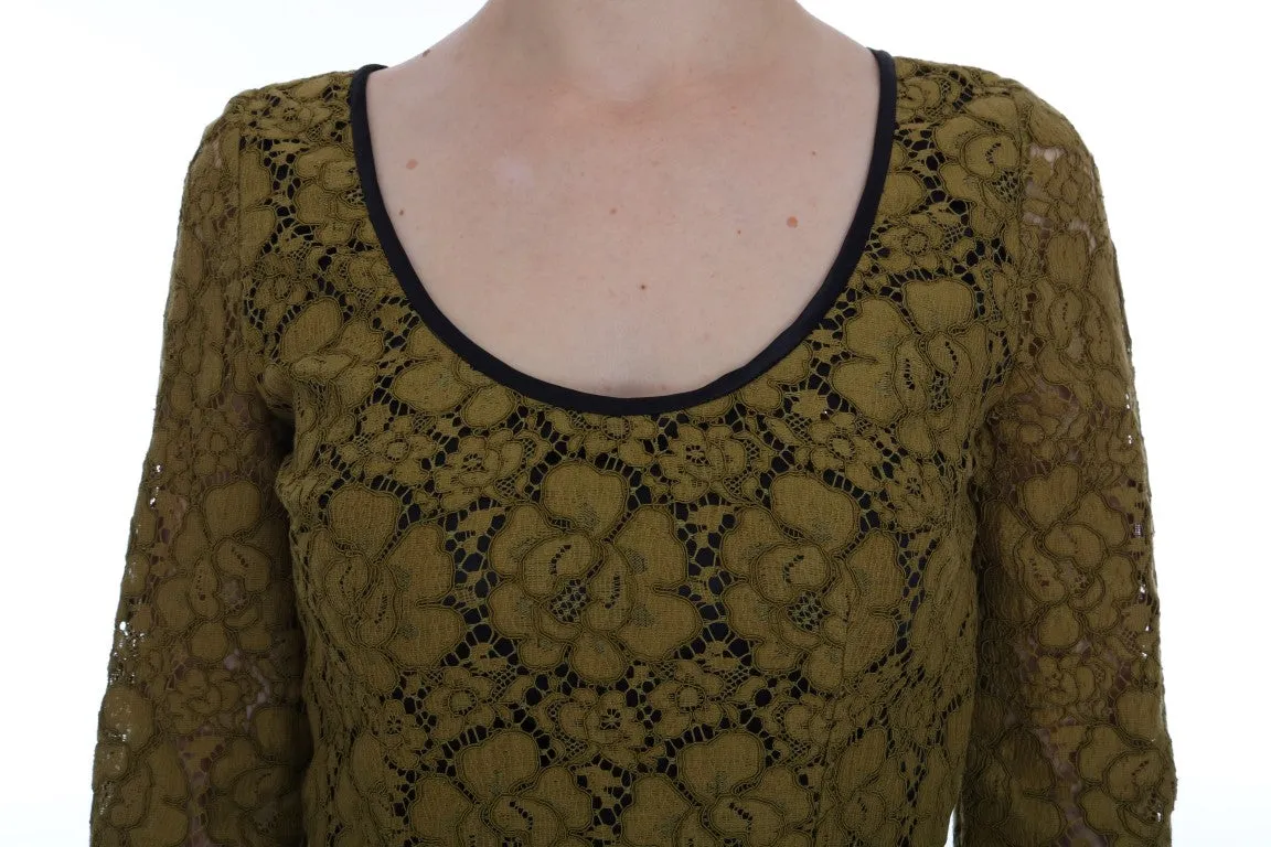 Yellow Floral Lace Short Mini Shift Dress