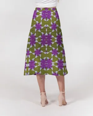 Yellow purple African Print Women's A-Line Midi Skirt