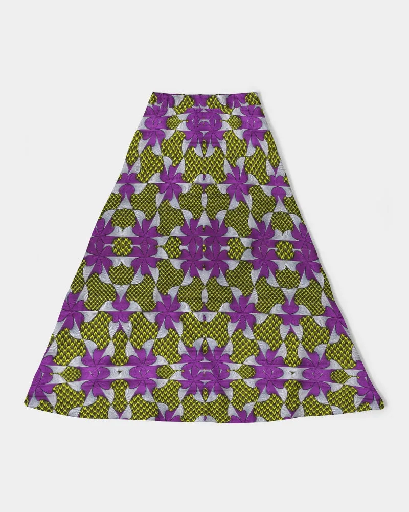 Yellow purple African Print Women's A-Line Midi Skirt