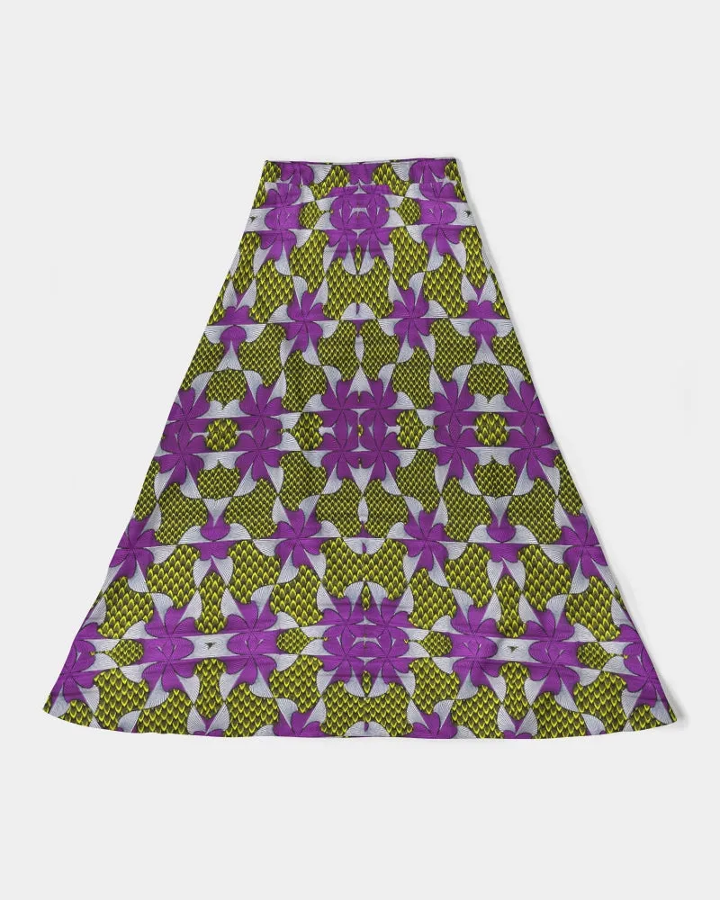 Yellow purple African Print Women's A-Line Midi Skirt