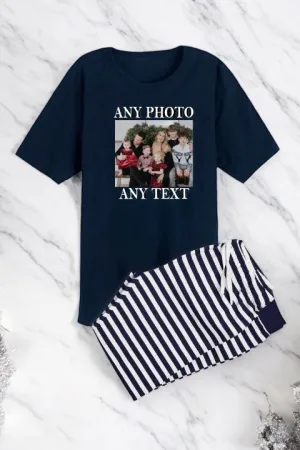 Your Text and Photo Pyjamas Navy Striped