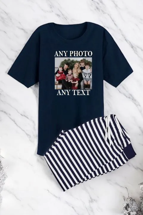 Your Text and Photo Pyjamas Navy Striped