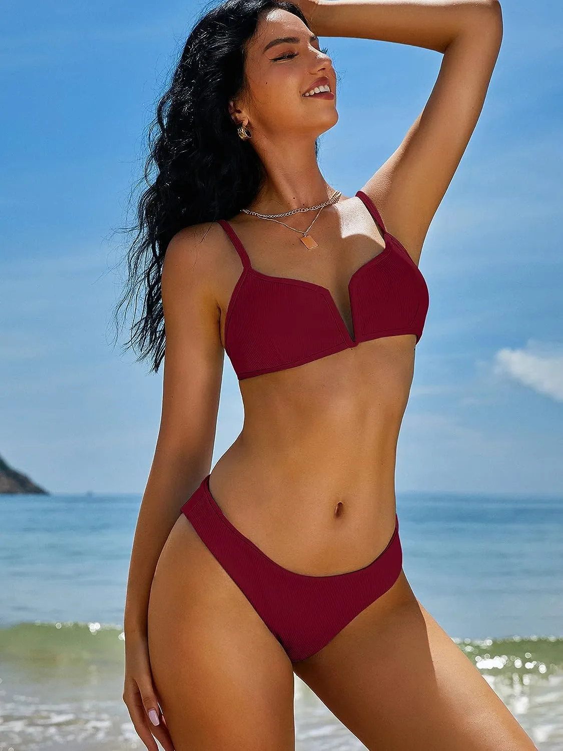 ZAFUL Women's High Cut Bikini Sets Ribbed V-Wire Cami Bikini Set