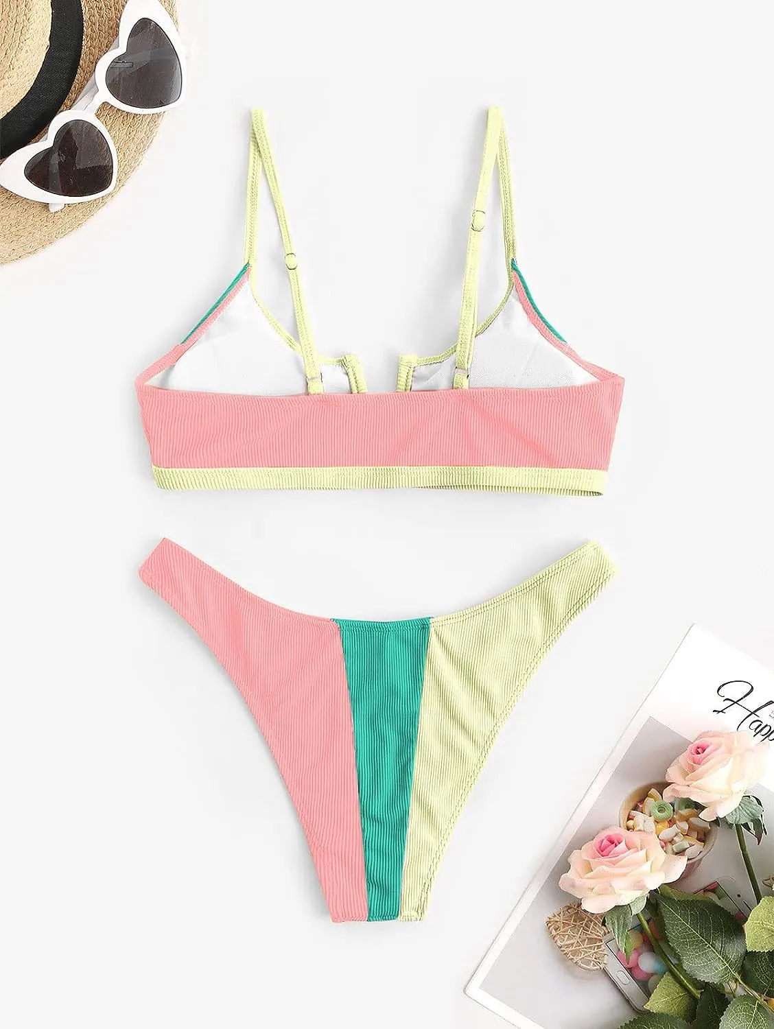 ZAFUL Women's High Cut Bikini Sets Ribbed V-Wire Cami Bikini Set