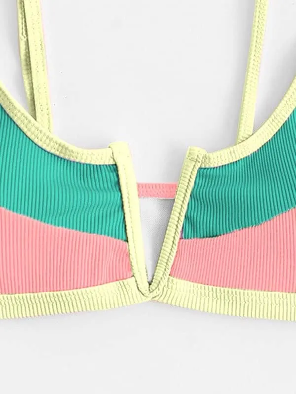 ZAFUL Women's High Cut Bikini Sets Ribbed V-Wire Cami Bikini Set