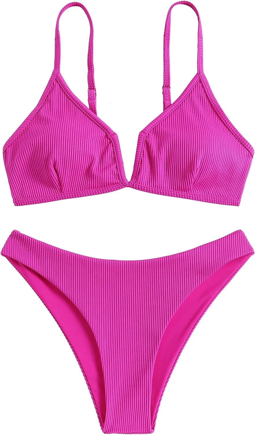 ZAFUL Women's High Cut Bikini Sets Ribbed V-Wire Cami Bikini Set