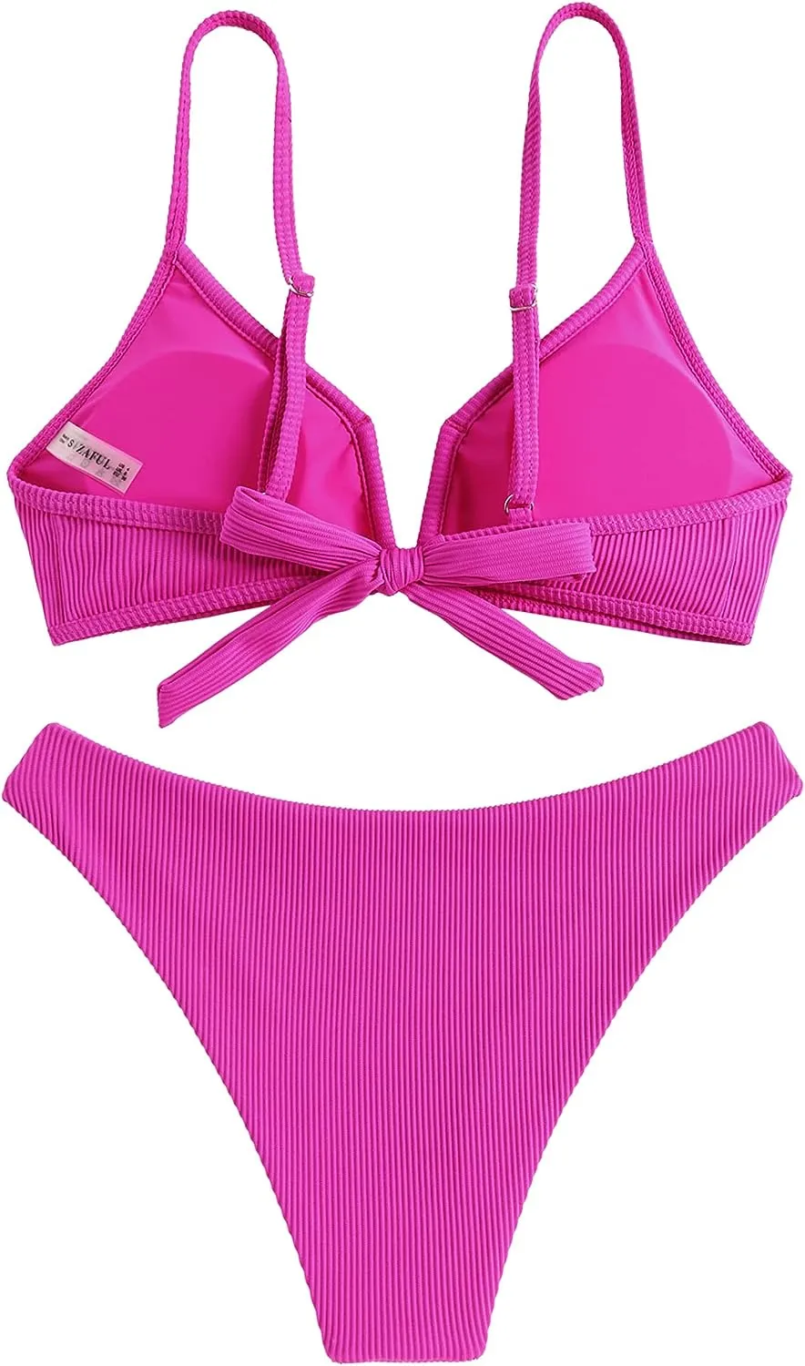 ZAFUL Women's High Cut Bikini Sets Ribbed V-Wire Cami Bikini Set