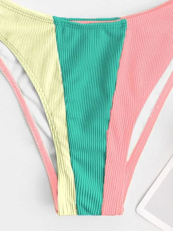 ZAFUL Women's High Cut Bikini Sets Ribbed V-Wire Cami Bikini Set