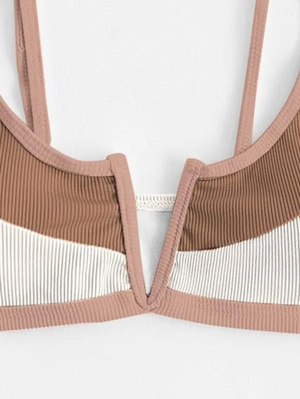 ZAFUL Women's High Cut Bikini Sets Ribbed V-Wire Cami Bikini Set