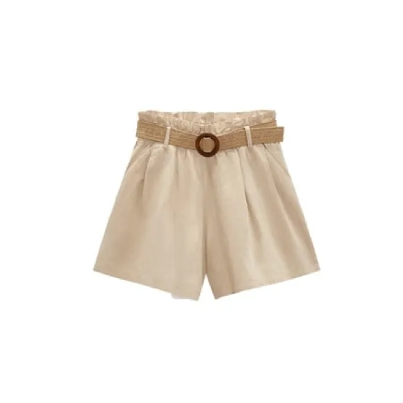 Zara Belted Linen Blend Shorts