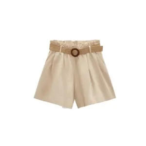 Zara Belted Linen Blend Shorts
