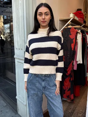 Zoe Cotton Sweater in Navy Stripe